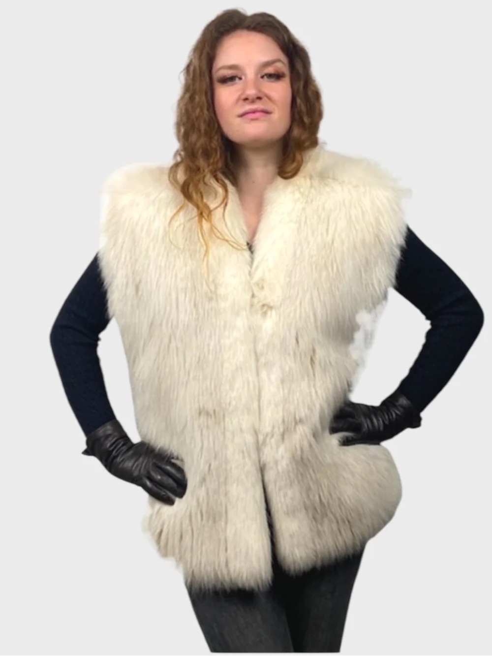 Vintage Cream Real Fox Fur Vest - Women Jackets & Coats